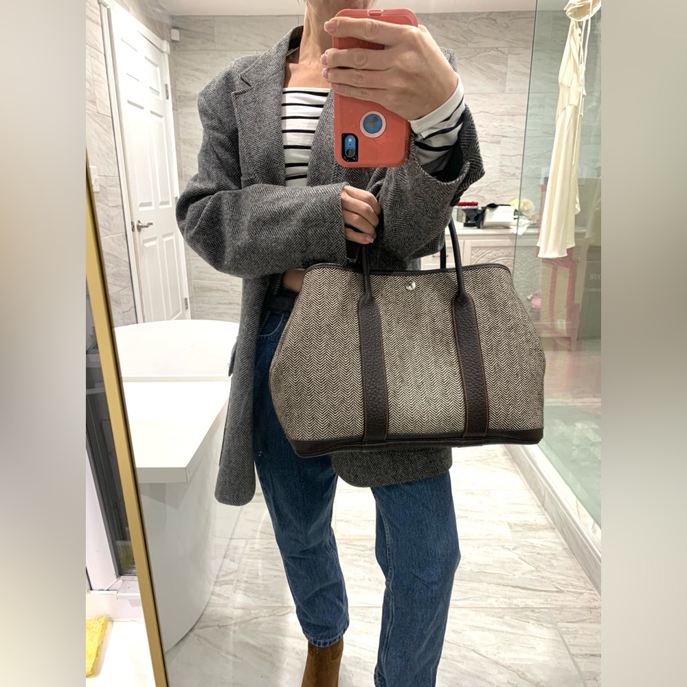 ❌SOLD❌Authentic HERMES Buffalo Leather and Chevron Wool Garden Party 36 Bag. - Picture 3 of 15